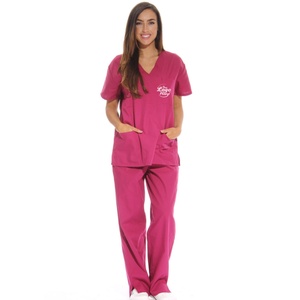 Ensembles de blouses médicales pour infirmières, six poches, tricotés (col en V, pantalon cargo), 100% polyester - Product Image 1