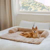 Canapé-lit de voyage pour animaux de compagnie en peluche à carreaux amovible de luxe, respirant, doux, pour chien et chat, avec base antidérapante, coussin lavable en machine