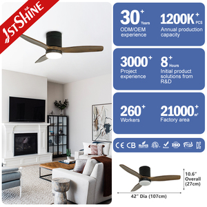 1stshine <span class=keywords><strong>LED</strong></span> quạt trần nhà máy OEM 42 inch gỗ rắn baldes 6 tốc độ từ xa quạt trần với ánh sáng - Product Image 3