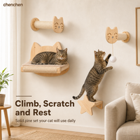 Plateforme murale pour chat en pin massif, avec griffoir en sisal et marchepied étoile, pour chats d'intérieur