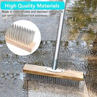 Brosse à récurer le béton - Balai à fil métallique pour béton avec manche de 62 pouces - Brosses de nettoyage pour terrasses et sols, pour éliminer le mousse