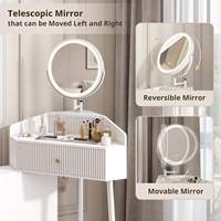 Ensemble de coiffeuse moderne en bois durable avec miroir rotatif rétractable et éclairage, plateau en verre, blanc, pour chambre à coucher - Vente en gros