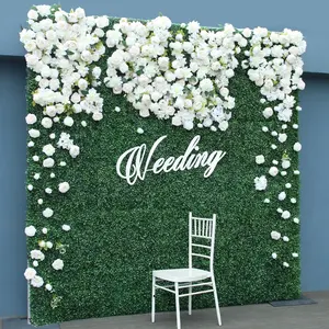 Cloth Plant Wall White Artificial Rose Roll Up Fabric Green Turf Outdoor Wedding Backdrop Flower Wall Party Props Window Display