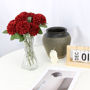 Flor de Crisantemo Artificial, Rama Individual de Seda, Alta Simulación, Decoración para Bodas, Rojo, Naranja, Blanco, Verde, Negro, Rojo Vino - Product Image 1