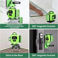 Niveau laser 16 lignes 360° auto-nivelant 4D, niveau laser vert à lignes croisées pour la construction et le montage d'images horizontales