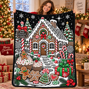 Christmas Gingerbread House Plush Throw <b>Blanket</b> Rectangular Printed Home Decor Winter Classic Style - Product Image 1