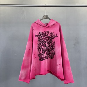 Sweat à capuche personnalisé surdimensionné, épais (450g), style vintage, tendance urbaine, avec découpe irrégulière en forme de T, bordure style <span class=keywords><strong>rap</strong></span> et imprimé style ancien - Product Image 1