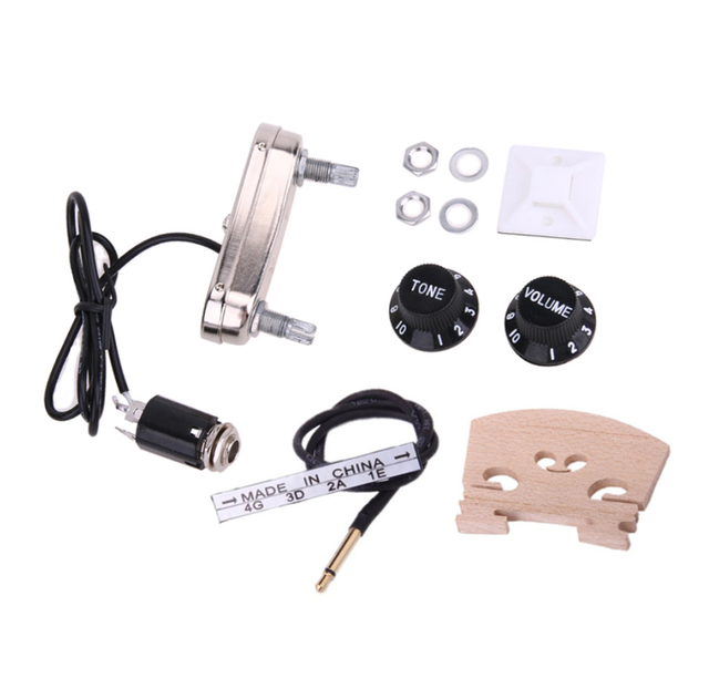 Preamp Piezo Pickup With 500K 1V1T and 4/4 Violin Bridge for Violin Fiddle Parts