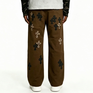 SOONREE <span class=keywords><strong>Jeans</strong></span> <span class=keywords><strong>Homme</strong></span> Vintage Marron avec Patch Croisé, Pantalon en Denim Y2K Grunge Streetwear, Logo Personnalisé, Fabrication OEM/ODM, Délavé, Hiver - Product Image 5