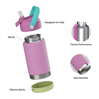 Bouteille d'eau isotherme pour enfants avec base en silicone et paille, 350 ml, en acier inoxydable à double paroi, tasse de voyage pour l'école