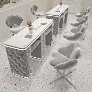 โต๊ะทำเล็บหินอ่อนสีชมพูทันสมัย พร้อมเก้าอี้หมุนและลิ้นชักเก็บของ - Product Image 2