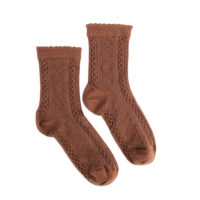 Chaussettes décontractées en coton pour femmes, chaussettes à volants, chaussettes mi-mollet avec bord festonné, couleur unie vintage, marron kaki, chaussettes tricotées pour l'automne