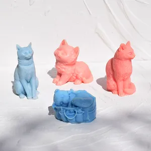 大眼睛尾猫蜡烛肥皂硅胶模具3D动物蛋糕巧克力硅胶烘焙模具