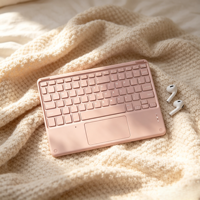 Keyboard Nirkabel Pink 5.0 Ukuran Penuh dengan Touchpad USB-C LED Backlit untuk Tablet iPad 10.2 dan 10.5 Inch