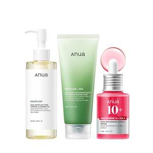 Ensemble de soins de la peau en 3 étapes Anua, nettoyant à l'huile, nettoyant visage, sérum, resserre les pores, tous types de peau, 200 ml, 150 ml, 30 ml - Product Image 1