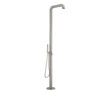 Colonne de douche extérieure moderne Weihao en acier inoxydable, finition nickel brossé, avec robinets de douche à effet pluie, ensemble de douche à poser au sol