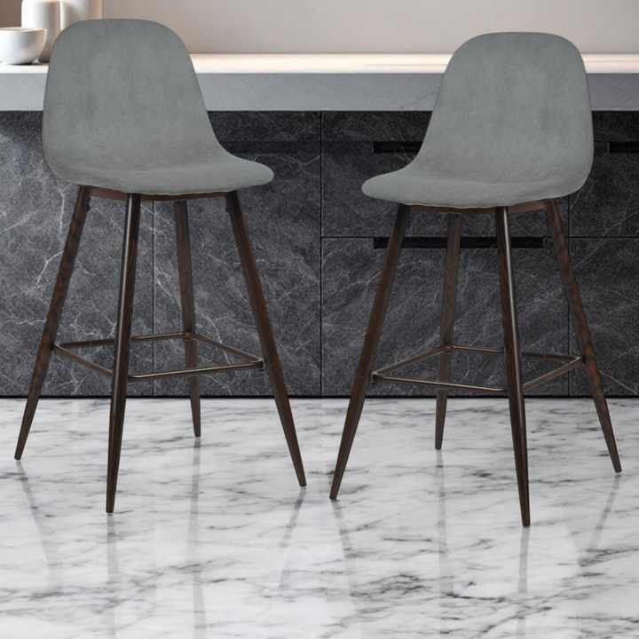 HMS Set of Two Swivel Bar Chairs 26\" Gray and Gold Steel Counter Height Modern Design for Home Bar Dining Outdoor Use