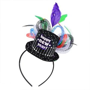 Año Nuevo <span class=keywords><strong>Deluxe</strong></span> Disco Ball Drop Silver Stars Sombrero de copa iridiscente Diadema con piedras preciosas brillantes Accesorio de favores de fiesta - Product Image 1