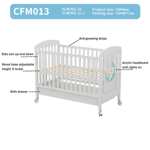 Nueva <span class=keywords><strong>Cuna</strong></span> de Madera de Pino Sólido Blanca para Bebé, <span class=keywords><strong>Cuna</strong></span> para Niños con Cabecera Acrílica con Luces y Cajón - Product Image 2