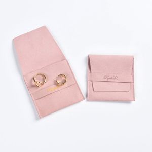 Button Packaging Small <b>Velvet</b> Custom Logo Pink Suede Fabric Small Bag Eco Friendly <b>Jewelry</b> <b>Box</b> With Pouch - Product Image 3