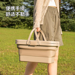 Panier de pique-nique pliable d'extérieur avec table intégrée, glacière isotherme rectangulaire en PP, multifonction, portable, marron clair - Product Image 3