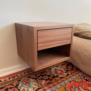 High Quality Modern Home Bedroom Wall Mounted Floating Brown Nightstand <b>Side</b> <b>Table</b> Bedside Wood <b>Storage</b> Drawer Shelf Night Stand - Product Image 1