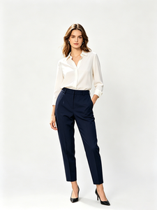 Pantalon de costume taille haute bleu <span class=keywords><strong>marine</strong></span> pour <span class=keywords><strong>femme</strong></span>, coupe slim, longueur cheville, élégant, pour le bureau ou tenue décontractée, personnalisable – Meilleures ventes - Product Image 1