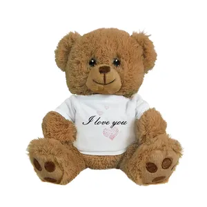 2024 nhà máy 8 "nhồi bông gấu với logo của bạn T-Shirt gấu sang trọng Đồ chơi thêu chân Valentine ngày Quà Tặng