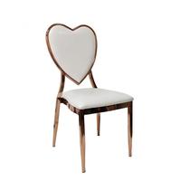 Chaise en métal or rose avec dossier en forme de cœur en PU blanc pour mariage