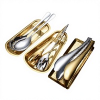 Plateau de service en acier inoxydable doré poli miroir, pinces de buffet, pinces à pain, plateau à collation en forme d'éventail, support pour cuillères, porte-couverts