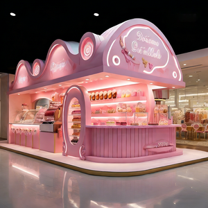 Airy Luxe Bakery & Coffee Market Stall Featuring Glass Display Case, Open Tiered Shelving, and Integrated Warm Lighting - Product Image 4