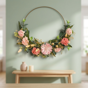 Corona de Flores Redonda Romántica de Metal, Arreglo Floral Decorativo Hecho a Mano para Boda - Product Image 5