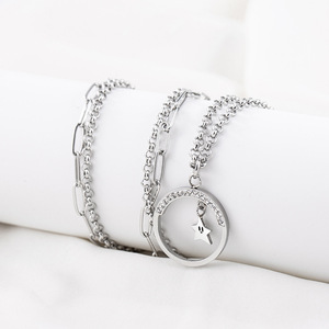 Star Pendant <b>Titanium</b> Steel Necklace Double Layered Chain Women Men Fashion Jewelry Trendy Gift Accessory - Product Image 2