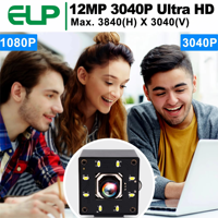 Caméra USB ELP 12MP avec autofocus, 1080P 120fps, LED blanche pour vision nocturne, grand angle, IMX577, webcam 4K, mini caméra pour imprimante 3D