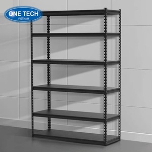 Étagères/rafts à rivets sans boulons à 6 niveaux, revêtement électrostatique en poudre, blanc, noir, grain de bois, fabrication Vietnam. - Product Image 1