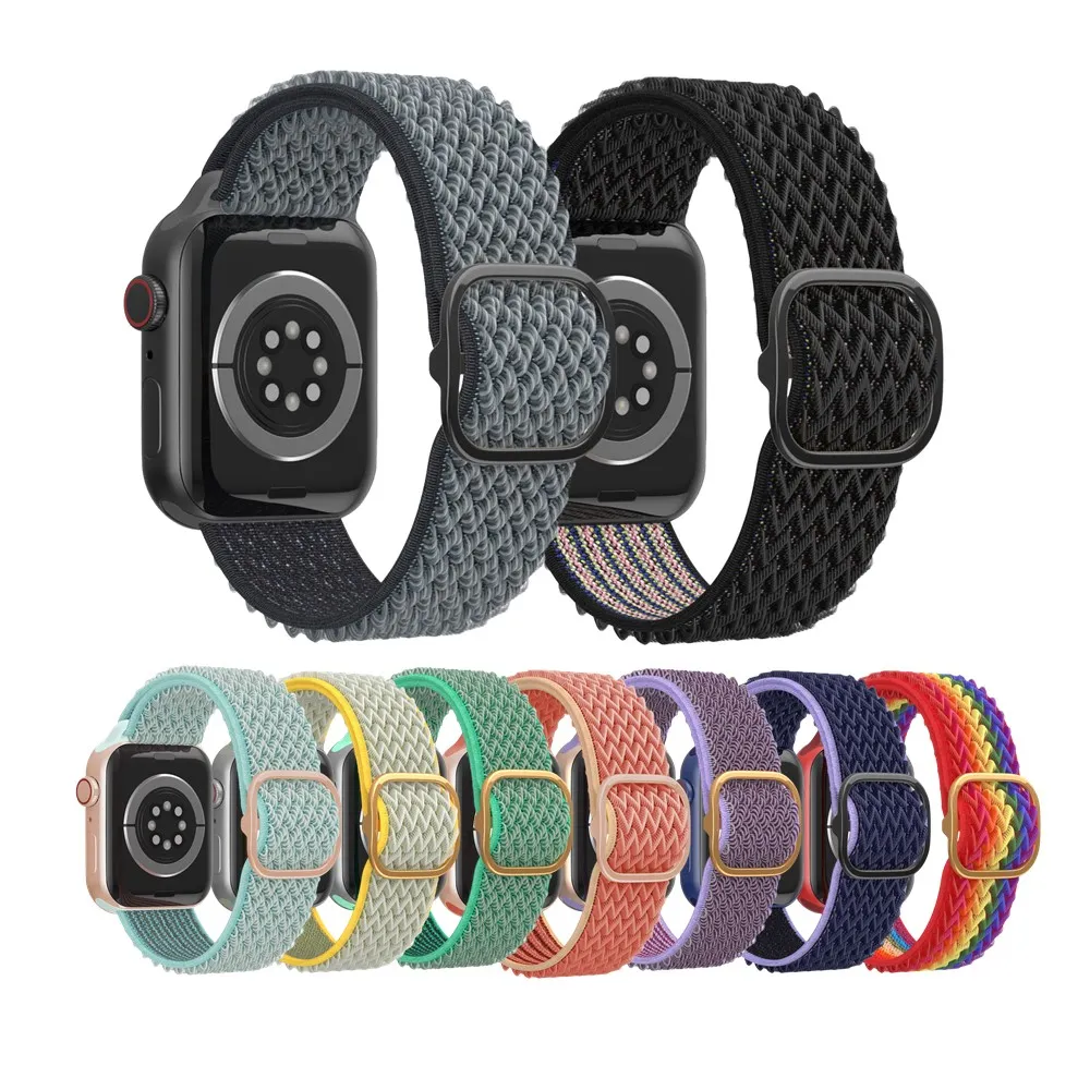 Custom Multi Color Soft Elastic Watch Strap Wristbands Woven Adjustable Fabric Nylon Watch Band Ultra Uhrenarm for Apple