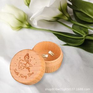 Tooth Fairy <b>Box</b> Wooden Round Storage For Childrens <b>Baby</b> Teeth Keepsake Natural Wood Color Ly1107 - Product Image 3