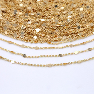 Chaîne à maillons en O en laiton plaqué or 14 carats avec paillettes |   Chaîne fine minimaliste à pampilles pour la fabrication de colliers et de bracelets - Product Image 1