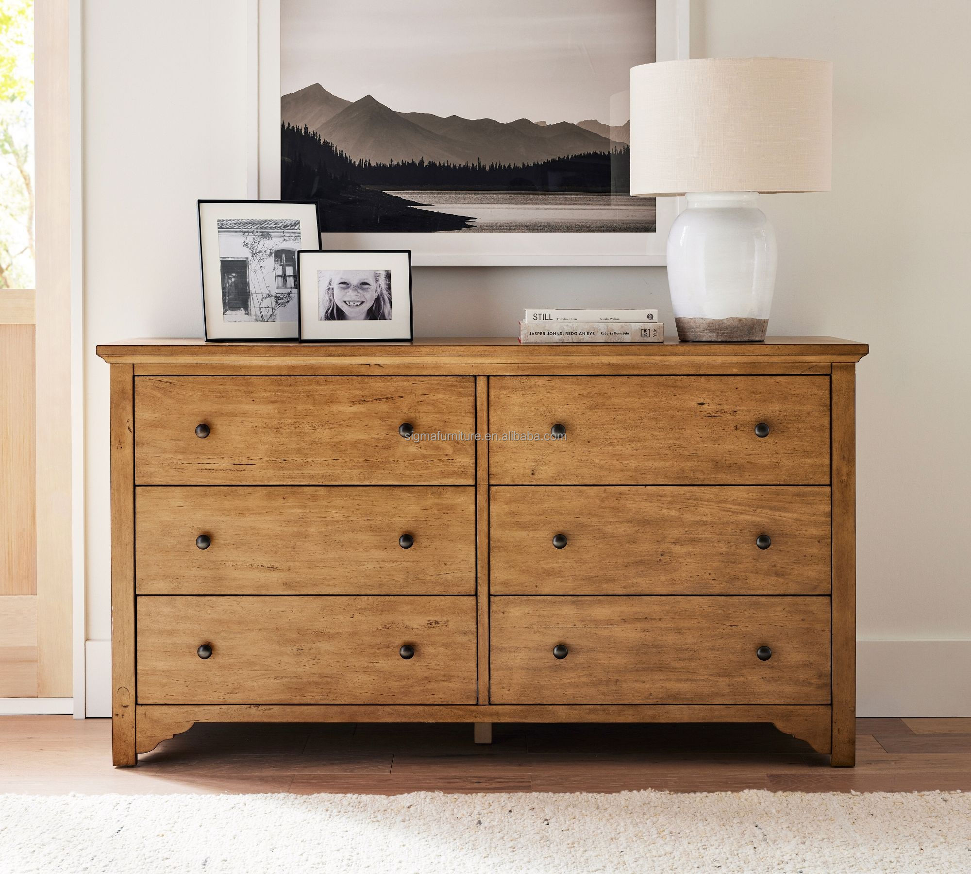 Heritage Farmhouse 6-Drawer Dresser Villa bedroom furniture drawer dresser cupboard chests cabinet