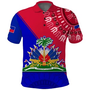 Prix d'usine du fabricant, polos de golf avec drapeau haïtien, polyester, impression par sublimation, polos à 3 boutons pour cadeau promotionnel - Product Image 2