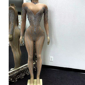 Novance Y1446 Abbigliamento <span class=keywords><strong>Donna</strong></span> 2022 Abito con Collo Alto e Diamanti Luccicanti <span class=keywords><strong>Elegante</strong></span> Vestito da Festa Compleanno Tuta Trasparente in Rete - Product Image 1