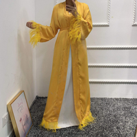 Fabrication de vêtements sur mesure de haute qualité Abaya Cardigan Robe islamique Robe Kimono Caftan Vêtements islamiques avec fourrure de plumes