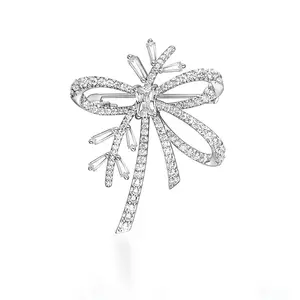 Personalizado VVS moissanite diamante S925 prata esterlina com 18k ouro chapeamento Bow Ribbon Broches