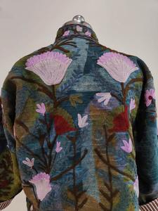 Hand Embroidered Floral Pattern Eco-Friendly Breathable Reversible <b>Short</b> <b>Sleeve</b> Bomber <b>Jacket</b> with TNT Cotton Suzani Fabric - Product Image 5