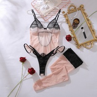 Chuangerm en stock, nouveau style, lingerie une pièce sculptante pour femme, avec dentelle transparente et empiècements en maille, jupe à volants style lotus