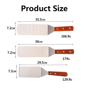 Set Spatula BBQ 3-Piece Stainless Steel OEM ODM dengan Gagang Kayu Tahan Panas & Tahan Lama untuk Berkemah dan Memanggang di Luar Ruangan - Product Image 2
