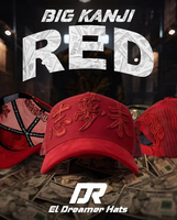 Topi Trucker Bordir Karakter Kanji Jepang Besar Merah & Biru dengan Rhinestone, Topi Snapback El Dreamer, Topi Baseball Jaring untuk Pria