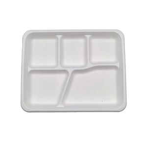 Plaques de bagasse de canne à sucre jetables rectangulaires à 5 compartiments micro-ondable sulfurisé avec plateau à 5 compartiments pour le camping - Product Image 4