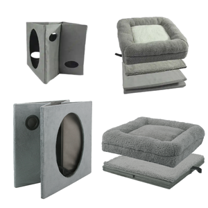 All for Paws Promotion : Château pour chat 2-en-1 pliable gris/beige en fausse fourrure d'agneau, avec boîte <span class=keywords><strong>de</strong></span> rangement intégrée, pour l'intérieur et le jeu des petits animaux - Product Image 5