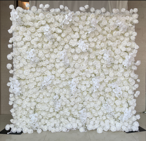 Hoa vải Mat đám cưới ngà Hoa Tường Bảng điều khiển Backdrop 8ft x 8ft Nhân Tạo Hoa hồng trắng 5D tường - Product Image 3